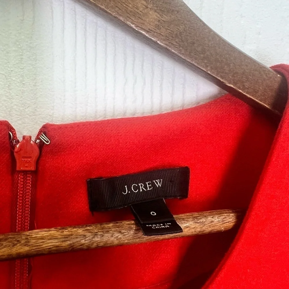 J.Crew - Red Wool And Spandex Blend 3/4 Sleeve Shift 2 Pocket Dress Size 0
